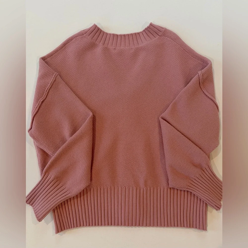 Merokeety Blush Pink Exposed Hem Sleeve Ribbed Stretchy Button-Up Cardigan Large - Picture 12 of 15